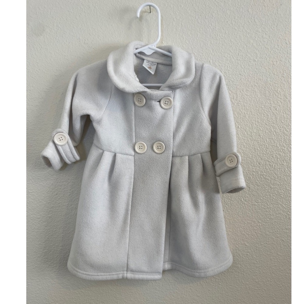 Starling Outfits Baby Girl Light Gray Fleece Coat Button Front Flower Accent 18M